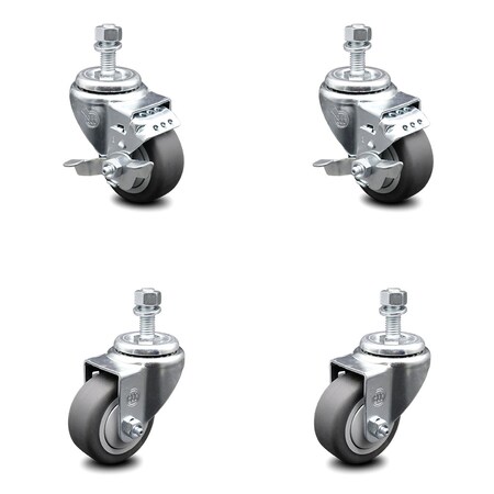 Service Caster 3.5 Inch Thermoplastic Rubber Swivel 12mm Threaded Stem Caster Brake, 2PK SCC-TS20S3514-TPRB-M1215-2-TLB-2